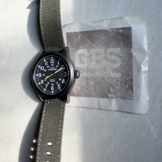 Timex Expedition T49961 Scout Green fabric Jam Tangan pria Quartz