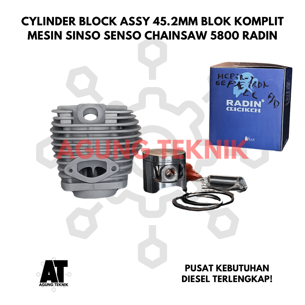 Cylinder Block Assy 45.2MM Blok Komplit Mesin Sinso Senso Chainsaw 5800 Radin