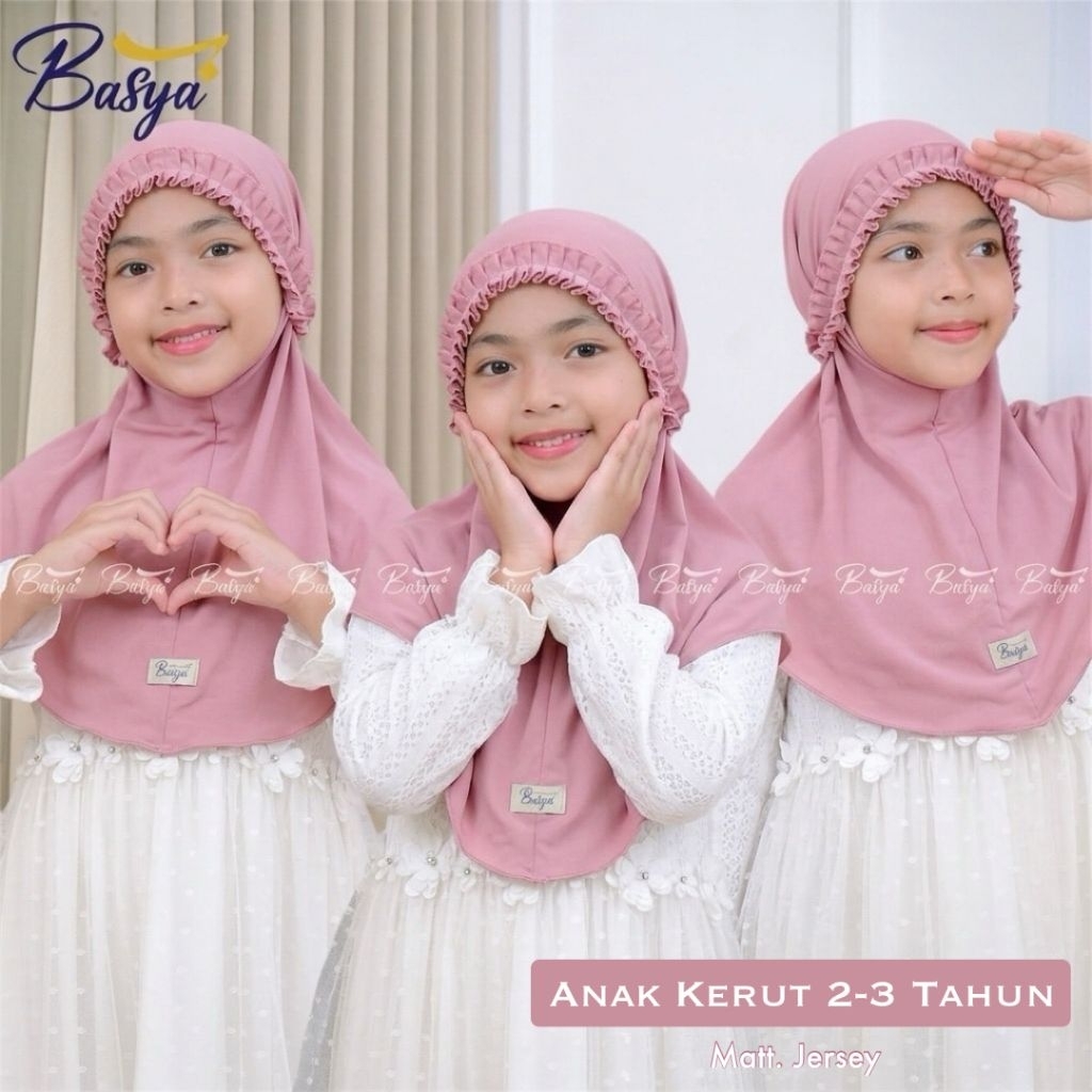 (BASYA)  ANAK KERUT 2-3 TAHUN•hijab instan anak kerut tali•hijab instan jersey•kerudung bergo polos•