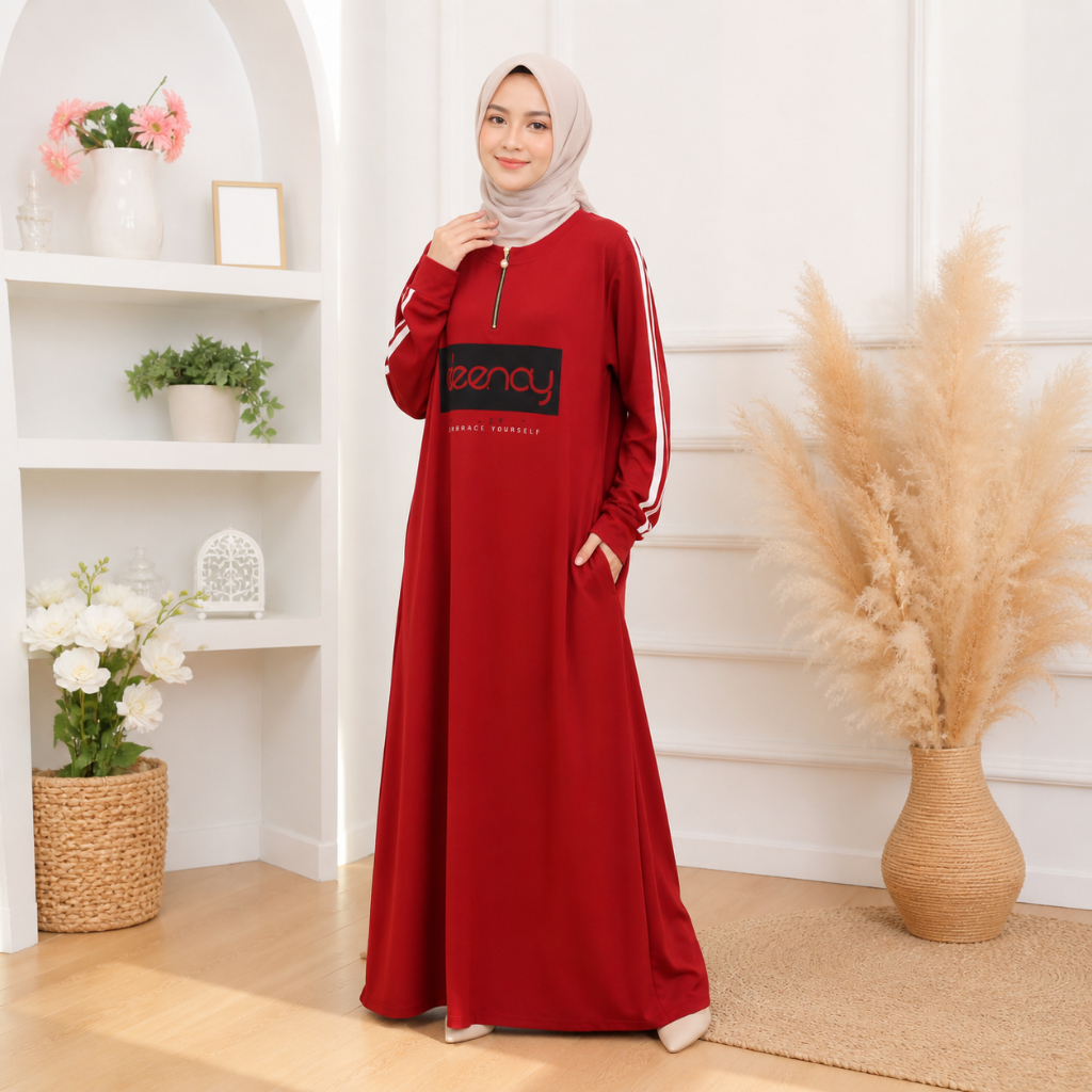 Gamis Wanita / Gamis Motif Lengan Panjang Resleting Wanita Merk Ribera
