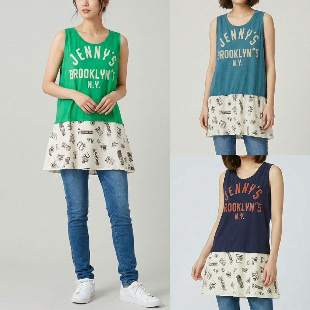 KAOS DRESS TUNIK KATUN PRINT BELAH SAMPING HIJAU TOSCA BIRU NAVY GLUTTON JAPAN KOREA IMPORT