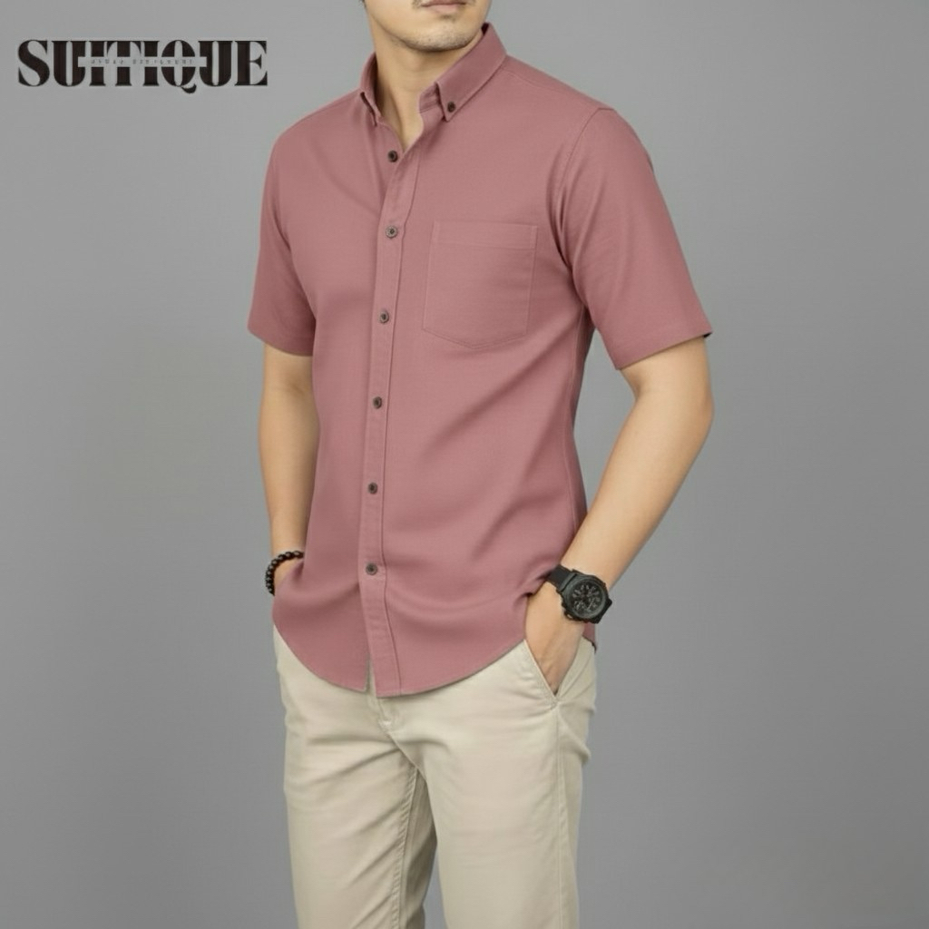Kemeja Pria Polos Lengan Pendek Rose Canyon Manly Slimfit Casual Bahan Premium