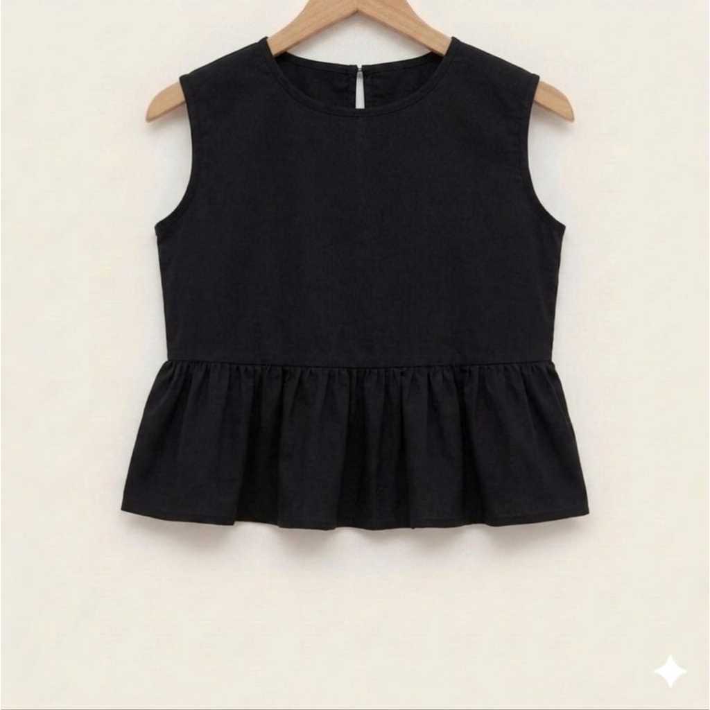 Vest Inner Blouse Wanita Peplum Motif Stripe Ruffle Pinggang Gaya Korea Simple Elegan Terbaru