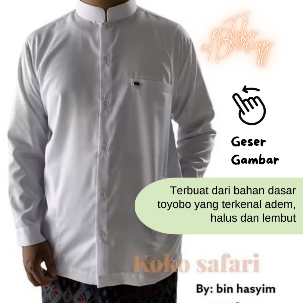 Koko Safari Bin Hasyim Dewasa Baju Koko Muslim Polos Bahan Toyobo Belah Belakang