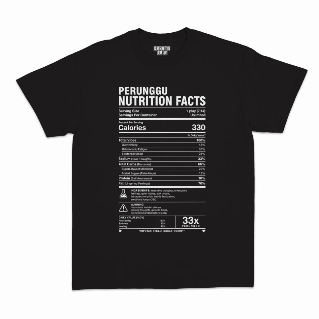 Kaos T-Shirt Perunggu Nutrition Facts, Perunggu 33x