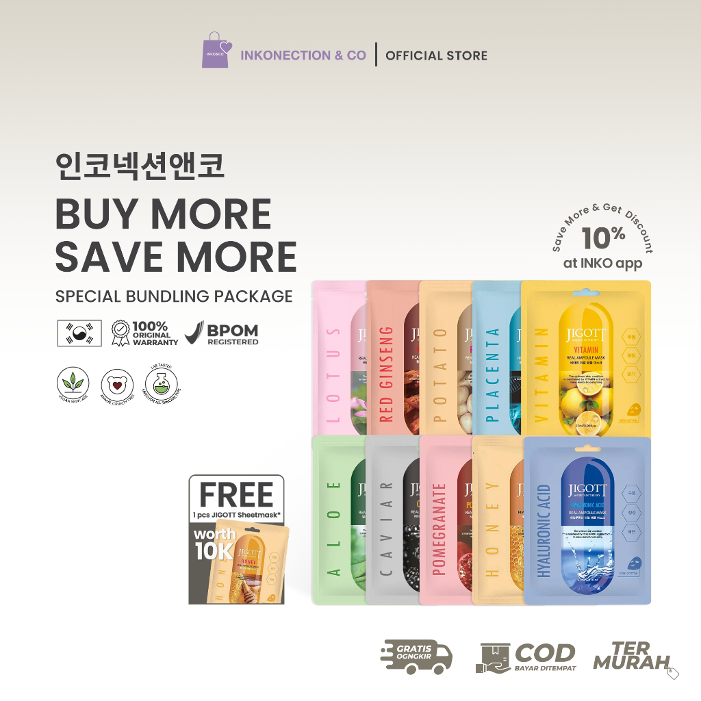 [Buy 10 Get 11] JIGOTT - Ampoule Sheet Mask Import Korea Original - 27ml - 16 varian - Untuk Perawat