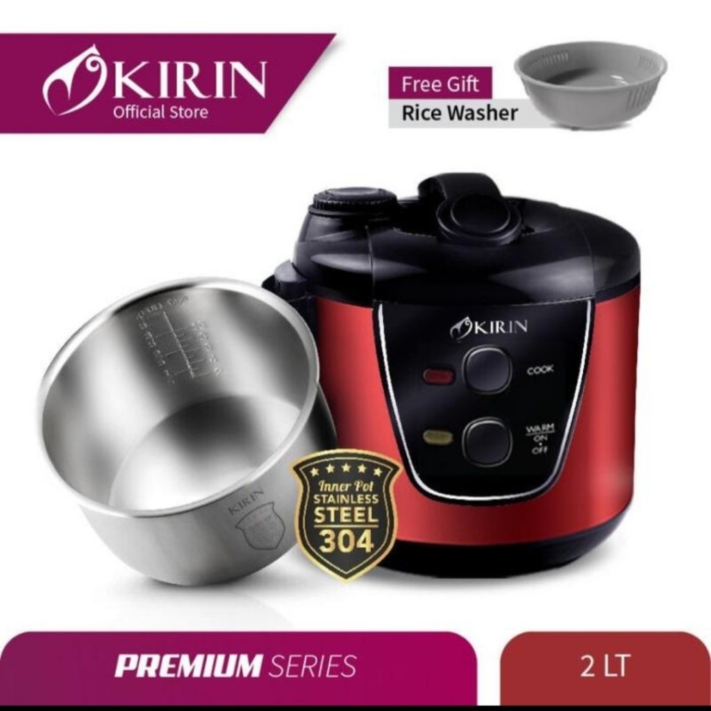 KIRIN : KRC-389 RICE COOKER MAGIC COM STAINLESS 2 LITER KRC 389 SS MERAH PANCI STAINLESS 304 RED