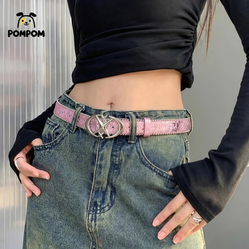 Sabuk Wanita Ikat Pinggang Payet Gaya Punk Y2K Fashion Ukuran Lebar 2.6cm Panjang 105cm