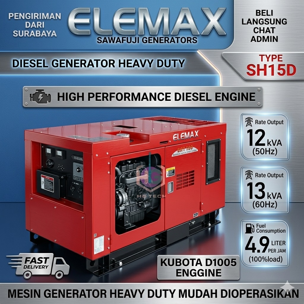 Diesel Generator Elemax SHT-15D 3 Phase 12.000 Watt Sound Proof
