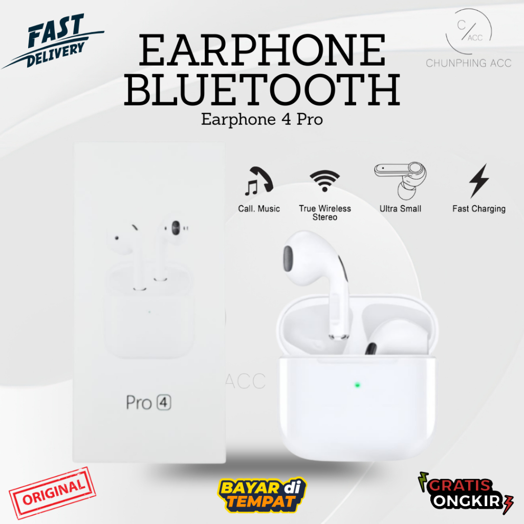 TWS BLUETOOTH PRO 4 TWS GAMING BASS WITH MIC TOUCH WATERPROOF WIRELESS EARPHONE BLUETOOTH ANDROID