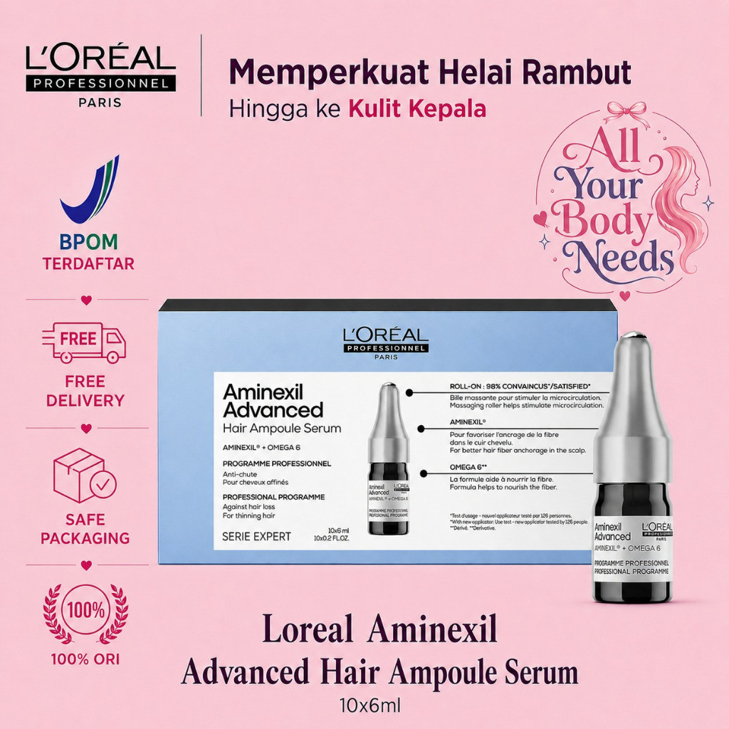 Loreal Aminexil Advanced Scalp Treatment Hair Ampoule 10x6ml & 42x6ml Serum Rambut Rontok Mengurangi Kerontokan Rambut Serum Perawatatn Rambut Rontok
