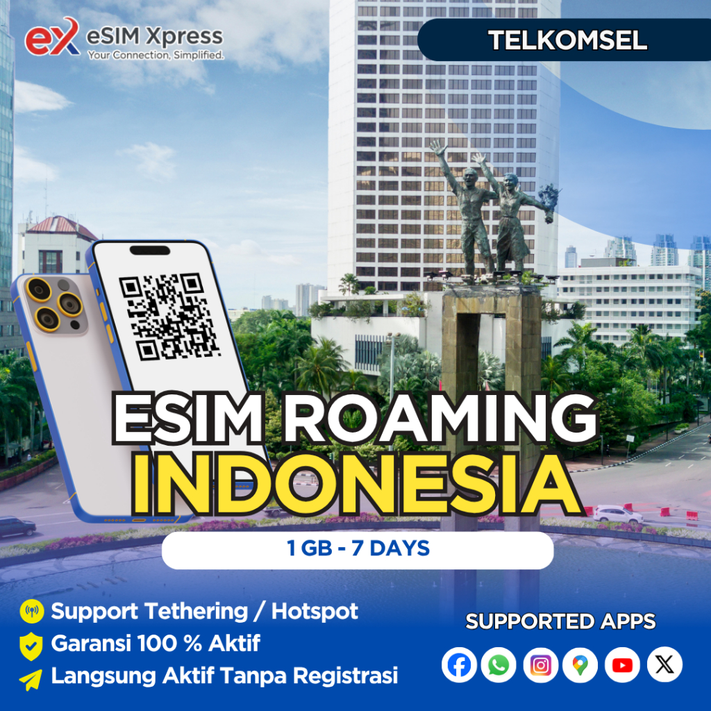 eSIM Roaming Telkomsel Indonesia 1 GB Data | 7 Hari | eSIM Roaming | Support T1k T0K
