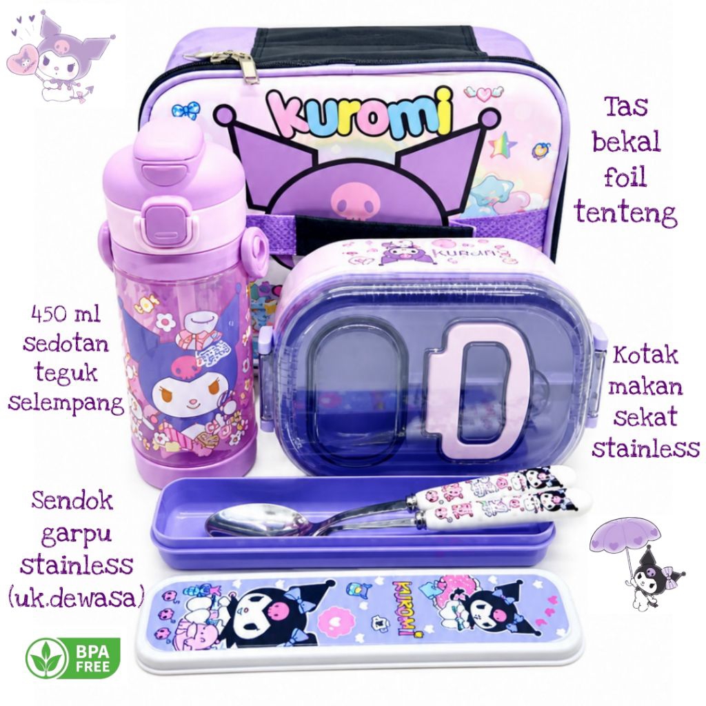 Set bekal kuromi kotak makan stainless