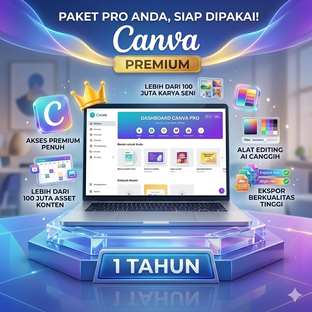 CANVA 1 TAHUN UNLOCK TEMPLATE DESAIN, FOTO, VIDEO, SUPPORT AI FULL GARANSI
