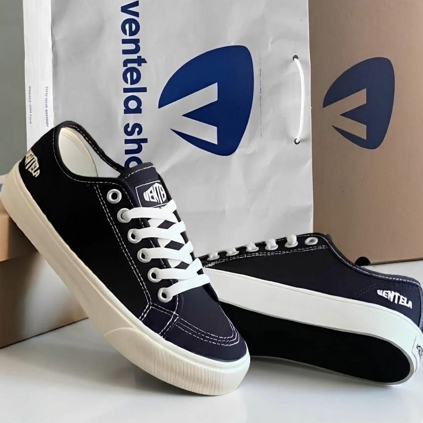 Ventela Alpha Low Black Natural - Sepatu Untuk Pria Wanita Hitam Putih Sneakers ORI 100% BNIB