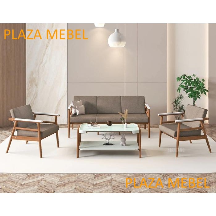 Sofa Kursi Tamu Minimalis 311 -8 + Meja FULLSET KAYU Coklat CANTIK MODERN
