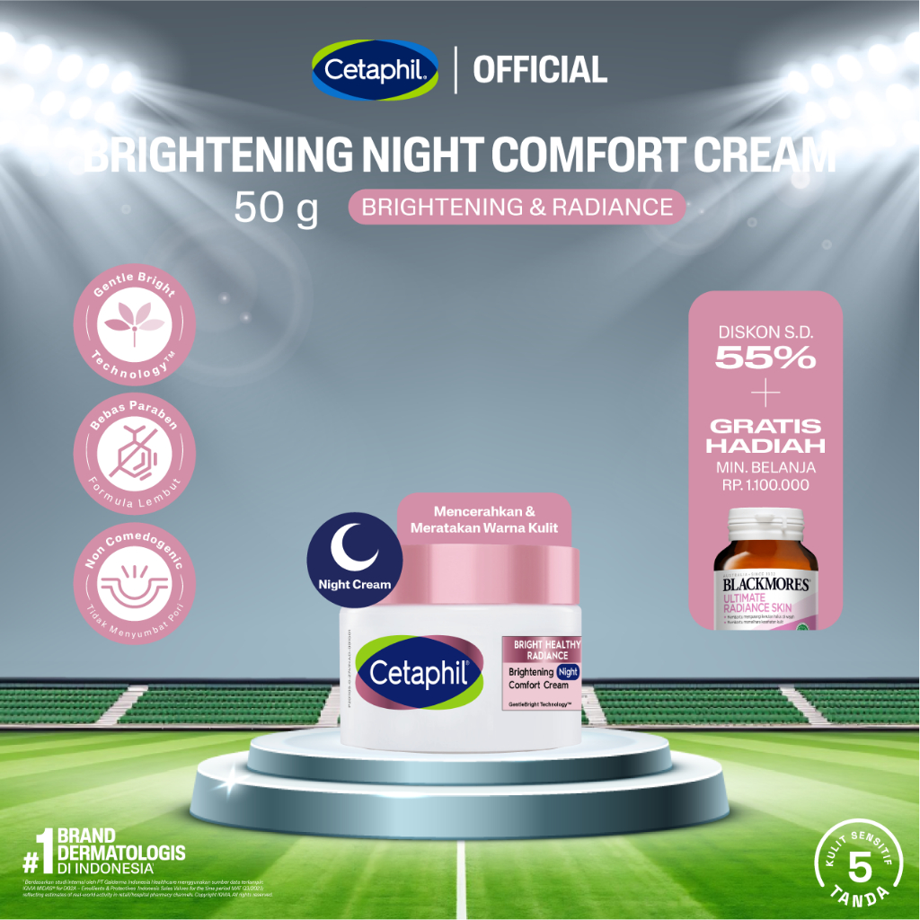 Cetaphil Bright Healthy Radiance Brightening Night Comfort Cream 50g dengan Glycerin, Niacinamide, d