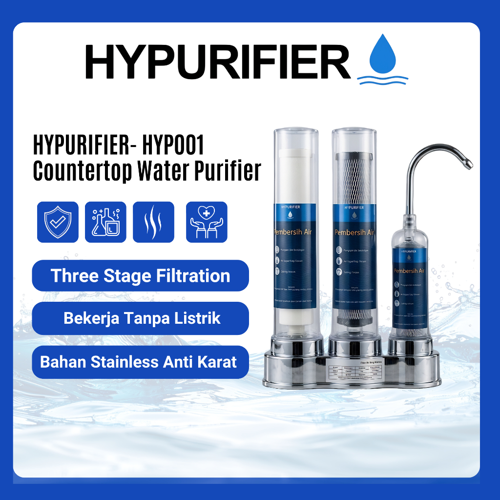 HYPURIFIER Filter Air AKRILIK 3 Tahap Berkualitas Tinggi Tahan Lama Bisa Diminum Anti Kotor Pasir Za