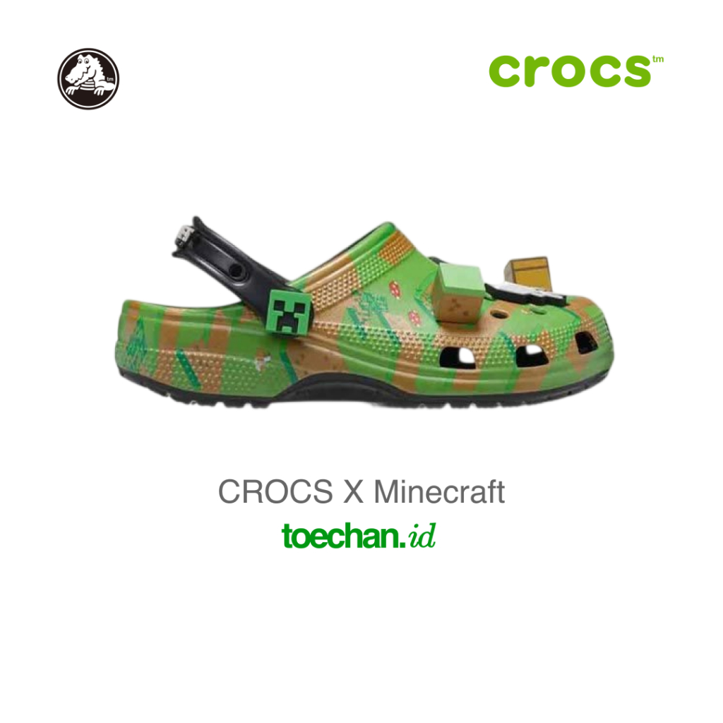 Sandal Crocs X Minecraft Hijau Muda Unisex Bahan Adem Nyaman All Size