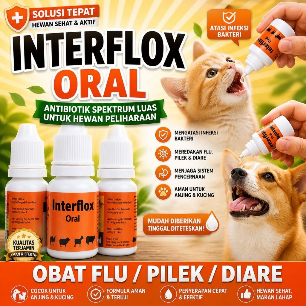INTERFLOX ORAL - Obat Diare Mencret Berak Darah Kembung Bloat Susah BAB Kucing Anjing Kelinci