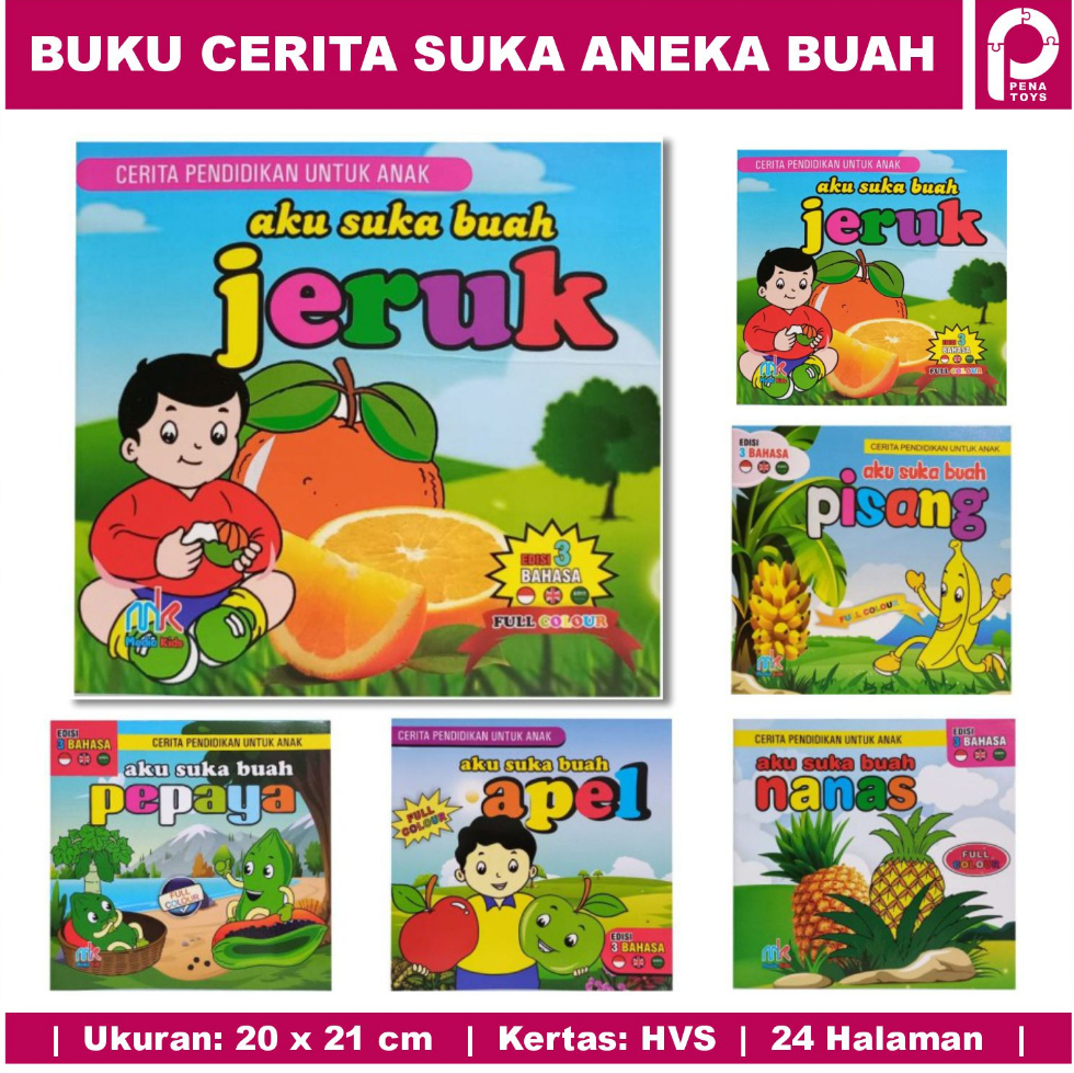 Buku Cerita Pendidikan Anak Buah 3 Bahasa Indonesia Inggris Arab Full Color