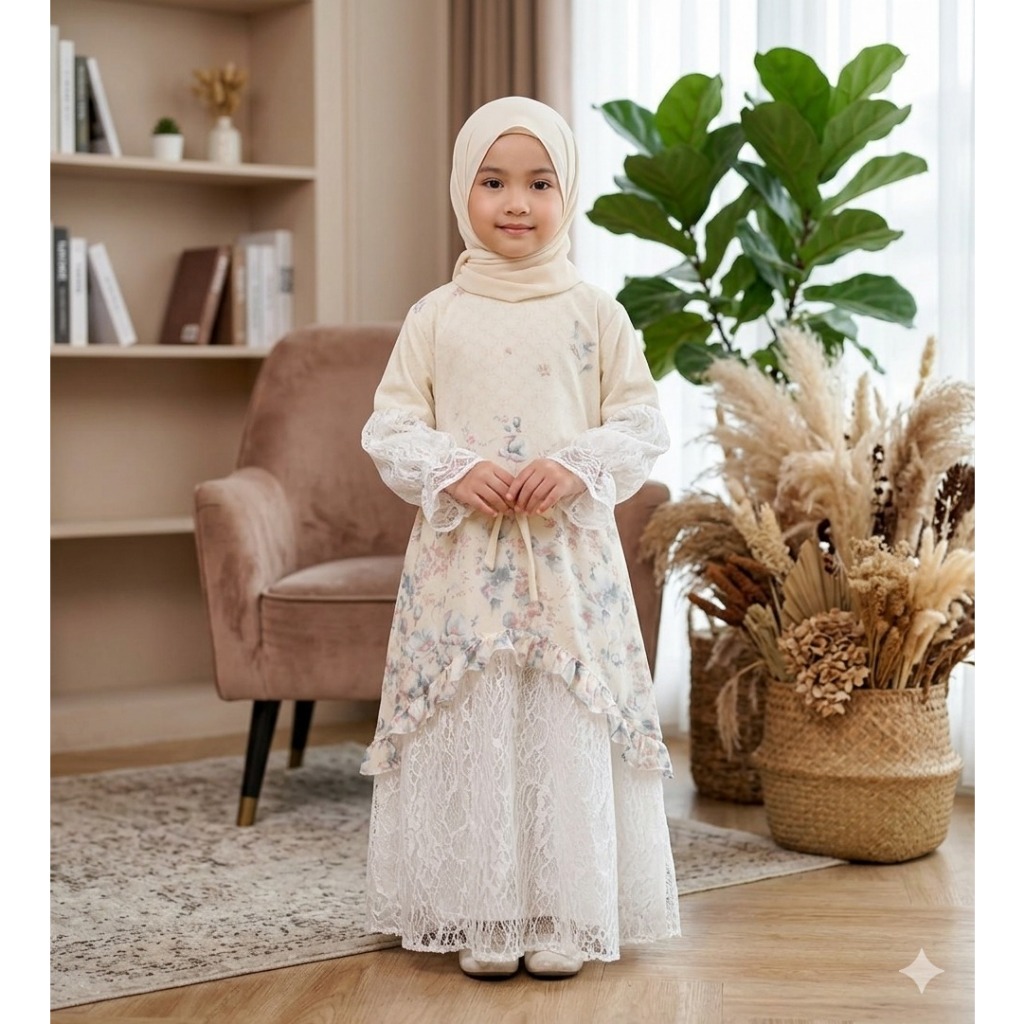 SET GAMIS SAKURA ANAK PEREMPUAN USIA 3-0 TAHUN / BAJU MUSLIM ANAK FREE HIJAB MODEL TRENDY / GAMIS AN