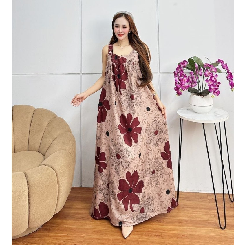 Daster Rayon Jumbo Motif Bunga Dress Wanita Temmy Tanpa Lengan Ld 140 Pb 120 Daster Panjang Adem Nya