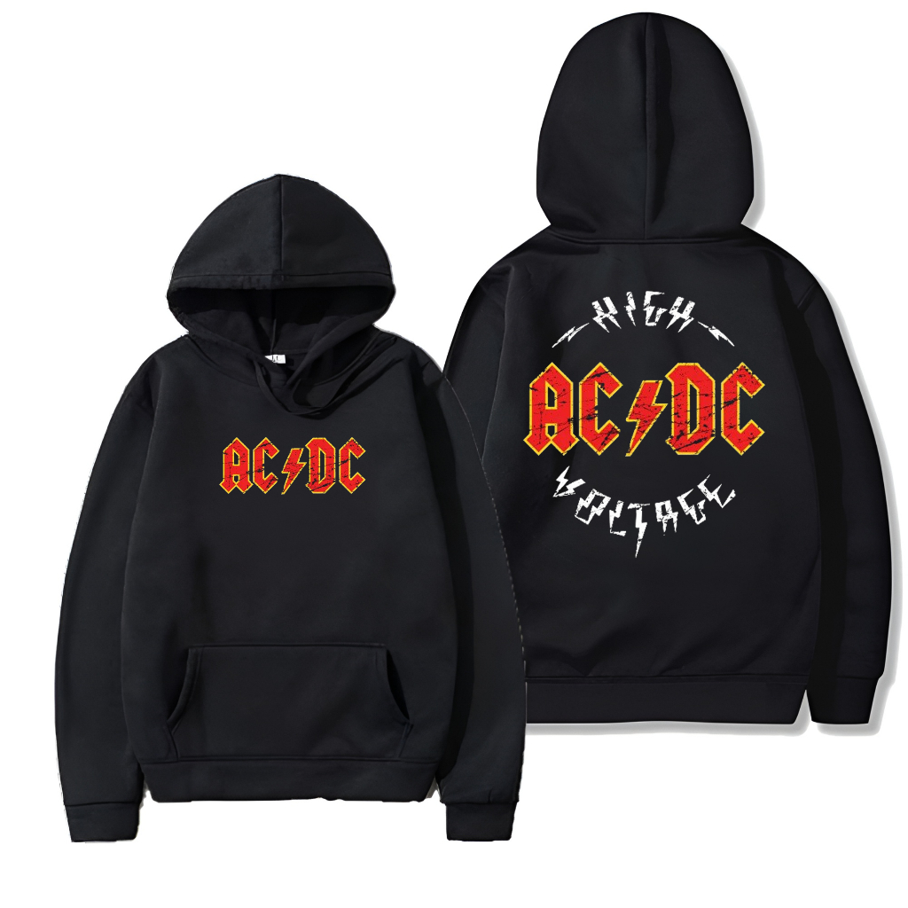 Hoodie ACDC HIGH VOLTAGE Sweater Pullover Warna Hitam Jaket Unisex Pria Wanita Jumper Fleece Origina