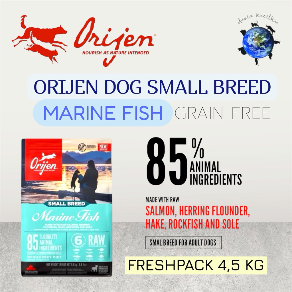 Orijen Dog Small Breed MARINE FISH Grain Free (Freshpack 4,5 Kg) Makanan Anjing Premium 85% Animal I
