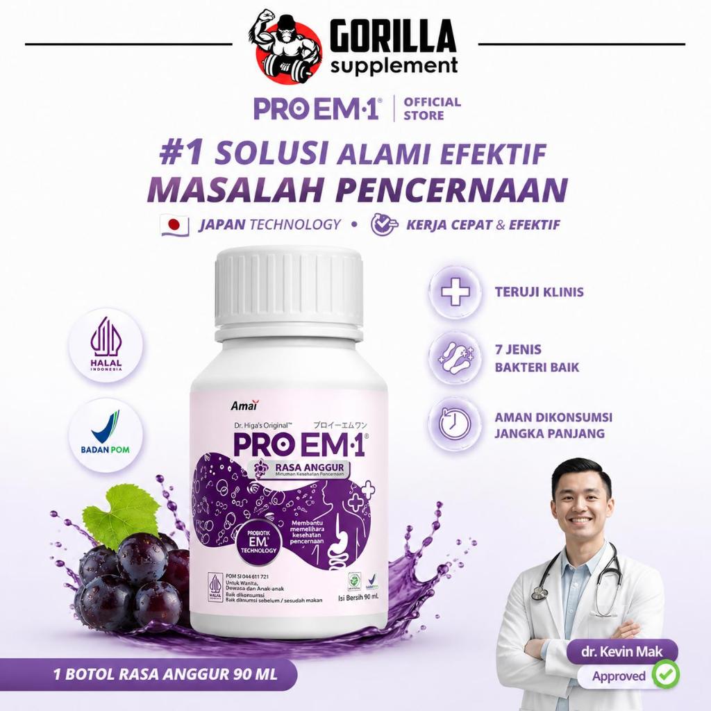 PRO EM•1 Probiotik  Rasa Anggur |Anak |Dewasa |Bakteri Baik |Pencernaan |Imun |Maag |Gerd |Usus 90ml