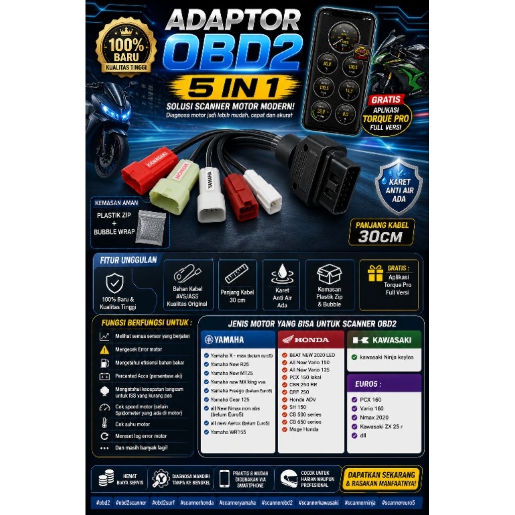 Terbaru adaptor obd 2 5 in 1