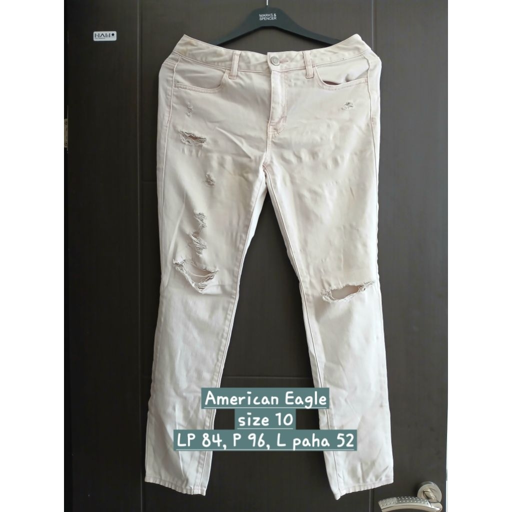 Celana jeans ripped jeans pensil wanita American Eagle super stretch size 10