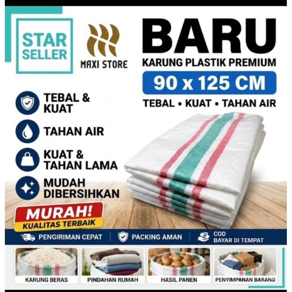 Karung Plastik Jumbo Premium BARU 90x125 cm – Karung Beras,  Pindahan , Barang, Pupuk, Packing – Teb