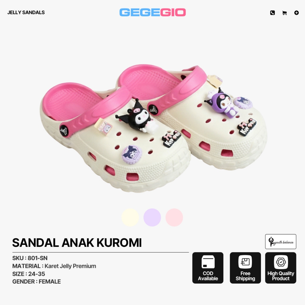 Sandal Baim Anak Dewasa Kodok Wanita SendalKarakter Kuromi Jelly Import 801-SN