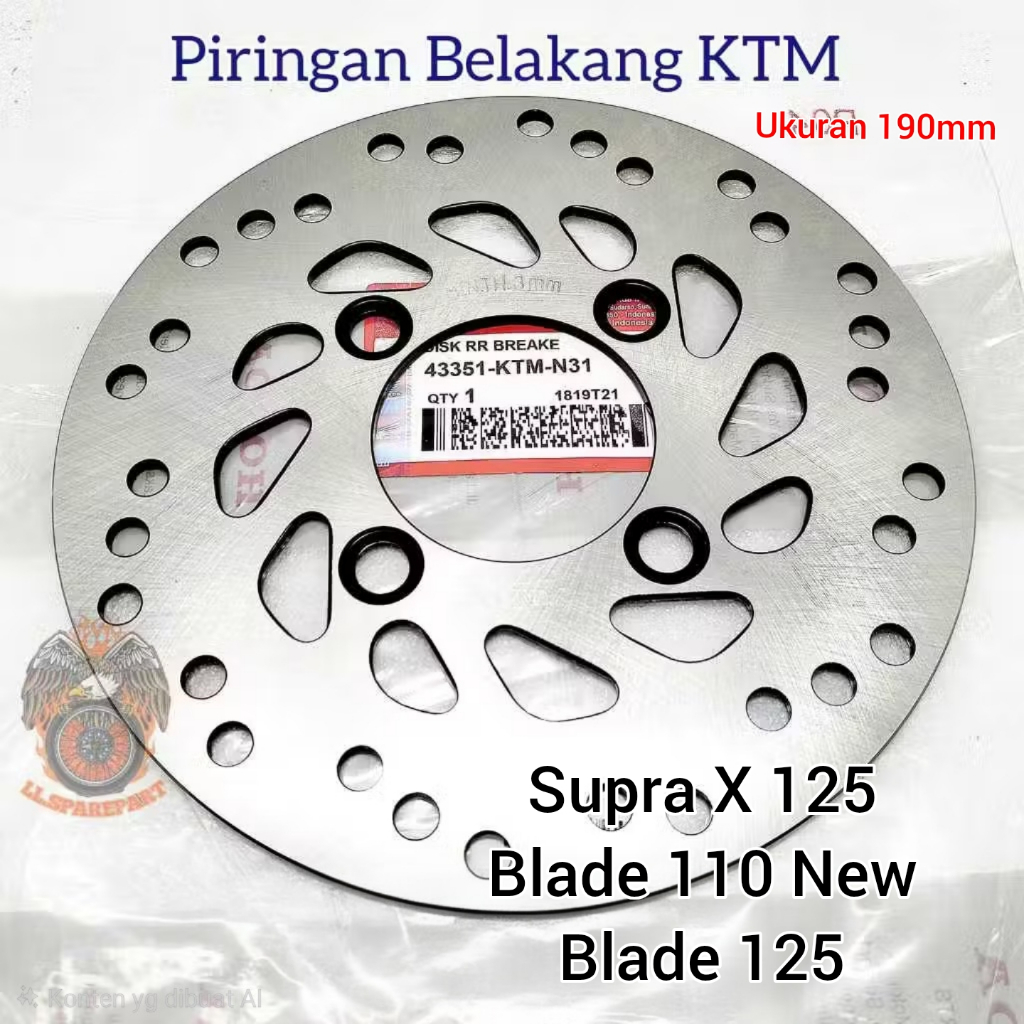 PIRINGAN CAKRAM REM BELAKANG KTM MOTOR HONDA SUPRA X 125 BLADE 110 NEW BLADE 125 HONDA PIRING CAKRAM