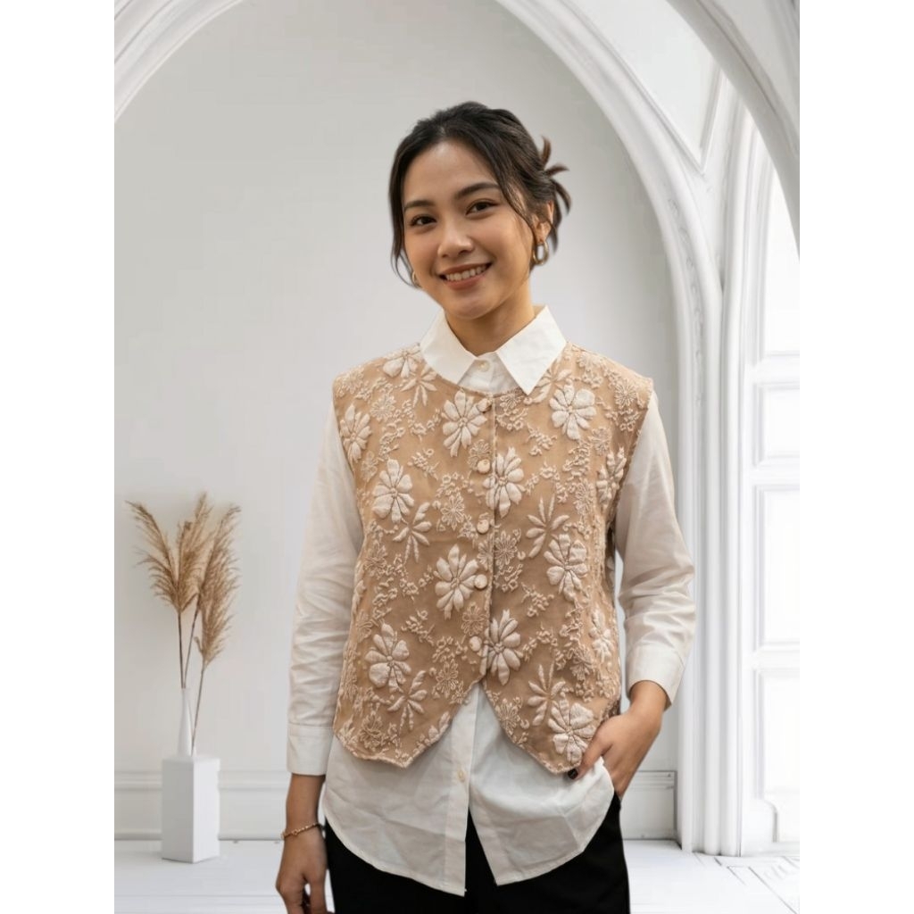 Kemeja Wanita Plus Rompi / Rompi  Wanita Set Kemeja Wanita