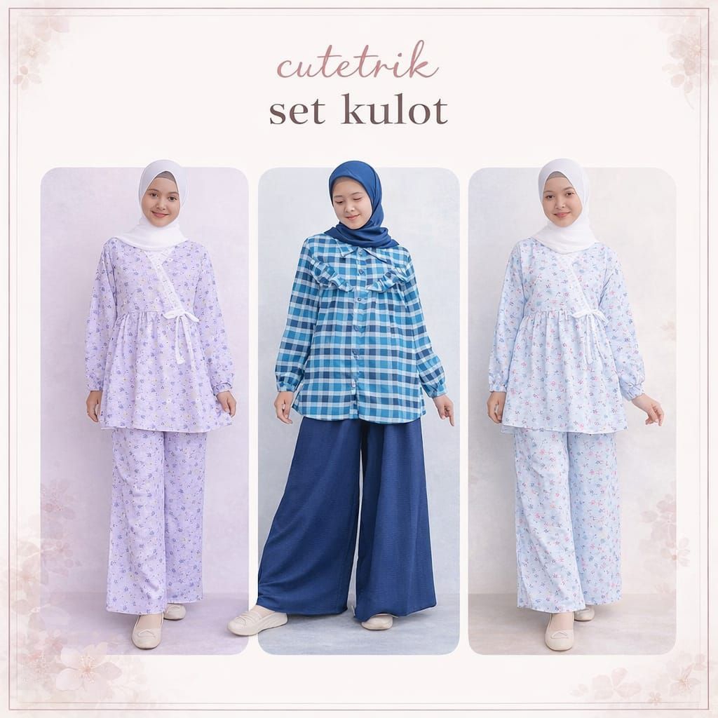 Rumah Gamis Anak/setelan kulot kekinian/Set kulot terbaru/Cutetrik one set kulot anak perempuam/Cute