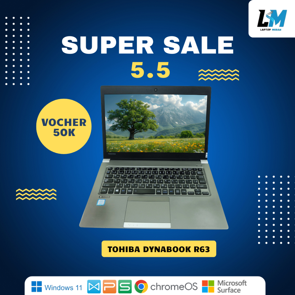 Toshiba Dynabook R63 Intel Core I5 Gen 8 Ram 8gb Ssd 256gb Siap Pakai