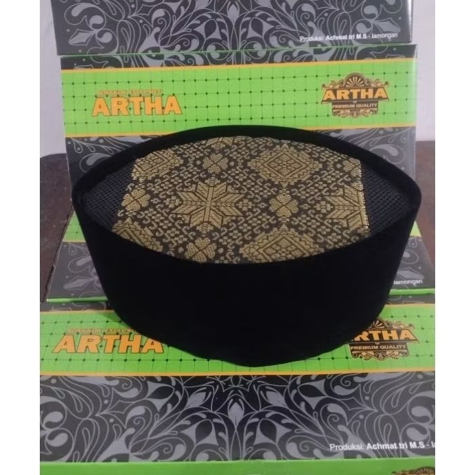 Peci songkok Kopiah hitam ac kombinasi kain songket premium