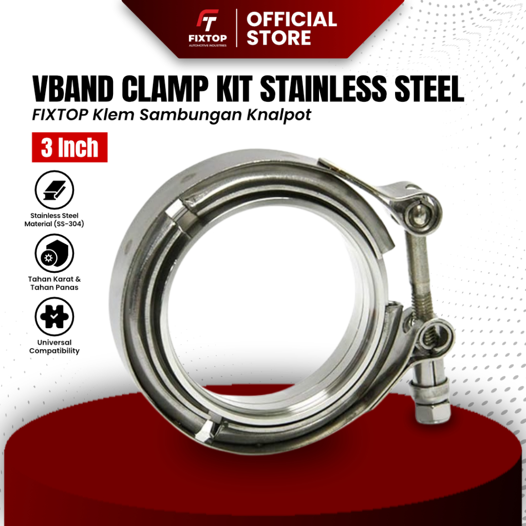 FIXTOP VBand Clamp 3 Inch Sambungan Knalpot Pipa Stainless Mobil Turbo Klem Pipa Exhaust Racing Stan