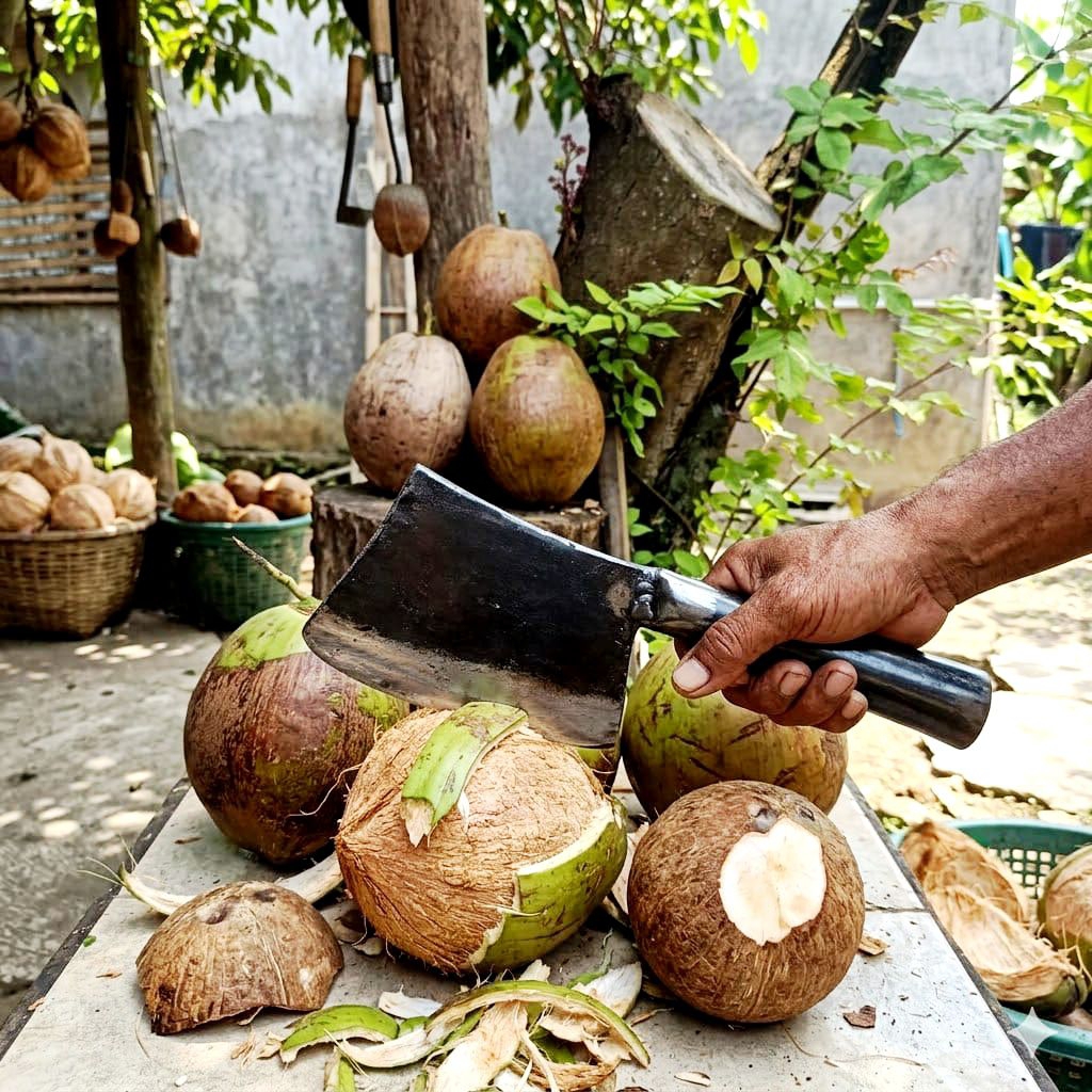 Alat pengupas batok kelepa kapak pengupas kulit kelapa bahan original per baja sepuhan