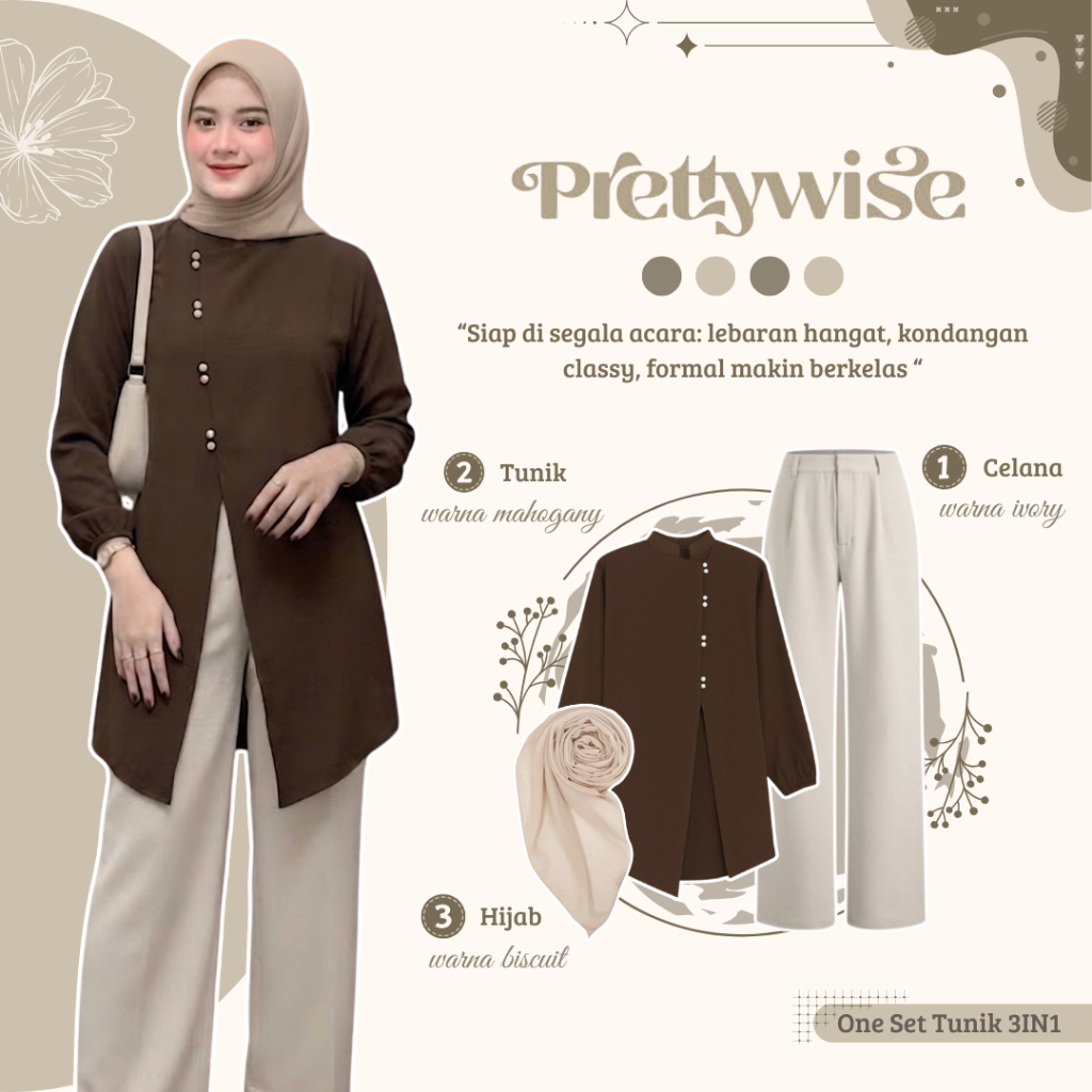 READY Set Tunik Wanita Mahogany (TUNIK WULAN CELANA JENNIE KNIT ROK JODA HIJAB BELLA) Outfit