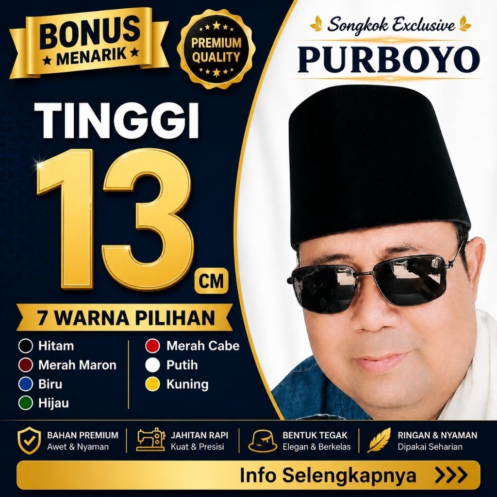 Peci Tinggi 13 cm - Bludru Halus Berkualitas Premium Model AC - Songkok Purboyo Kopiah Polos