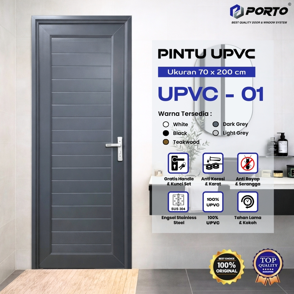 PORTO DOOR UPVC 70 x 200cm Abu Abu / Dark Grey / Pintu UPVC / Pintu Kamar Mandi / Pintu Toilet