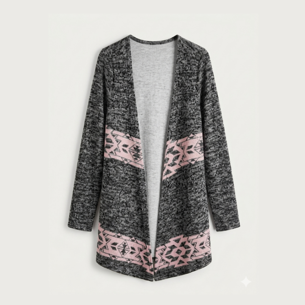 Kardigan Rajut Anak Perempuan 8-10 Tahun Motif Aztec Pink Grey - Sisa Ekspor Original Justice Cardig