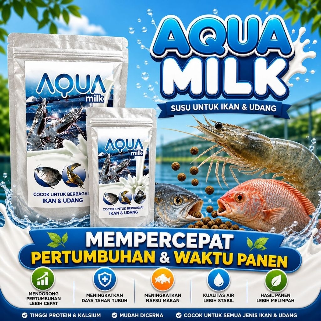 AQUA MILK 1 KG - Susu Skim Campuran Pakan Udang Gurame Lele Belut Untuk Tambak Perikanan Tambak Udan