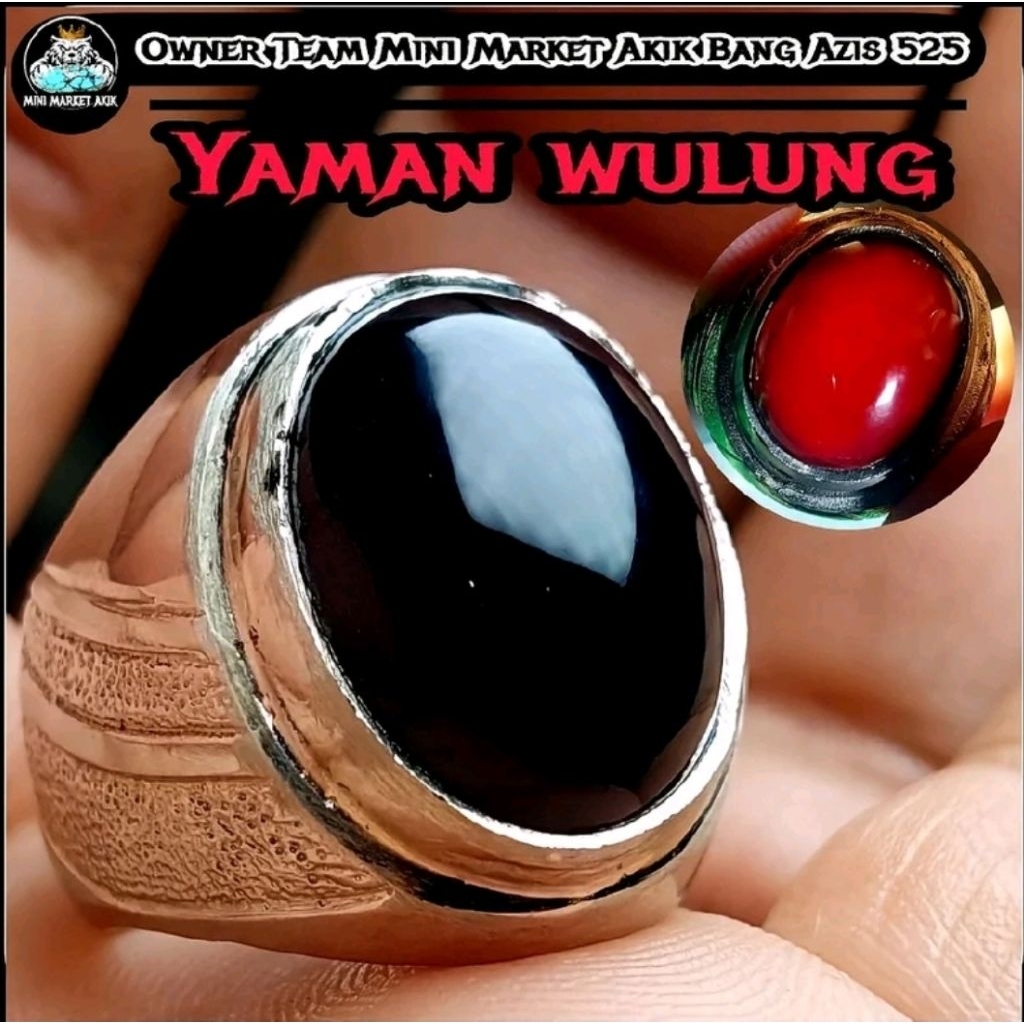 Cincin batu yaman wulung hitam lokal senter merah / cincin pria yaman hitam habasy elegan