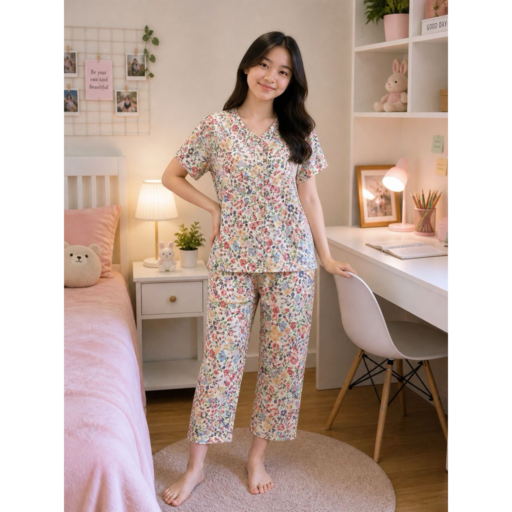 piyama rayon Remaja  SD SMP anak tanggung celana panjang bahan lembut setelan harian one set