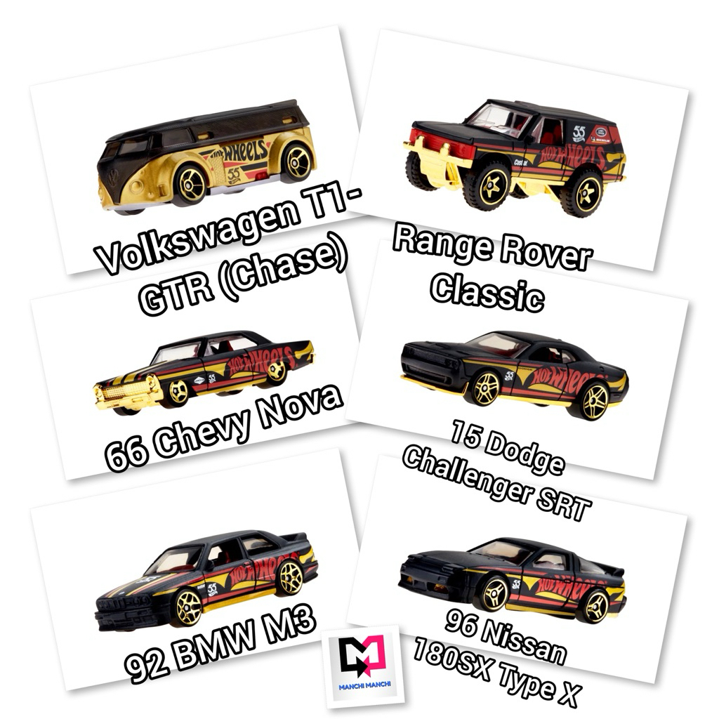 Hot Wheels 55th Anniversary Black and Yellow Mix 1 Set Lengkap - Volkswagen T1-GTR Chase Car - 92 BM