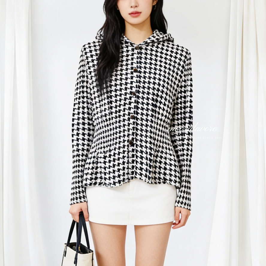 VAUNDY HOUNDSTOOTH HOODIE SHIRT KOREAN STYLE READY BANGKOK PREMIUM COLLECTION